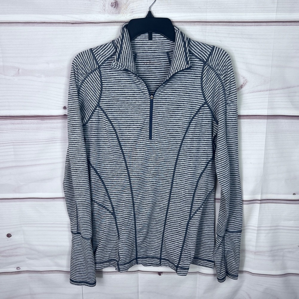 Zella Top Women M Blue Stripe Active 1/4 Zip Long Sleeve Knit Reflective Stretch